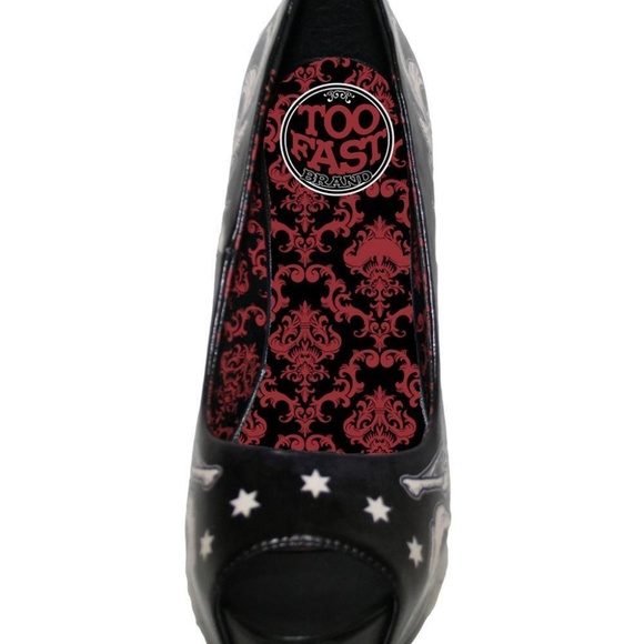 Too Fast Bird Skeleton Heel Rockabilly Pinup Goth - Picture 2 of 3